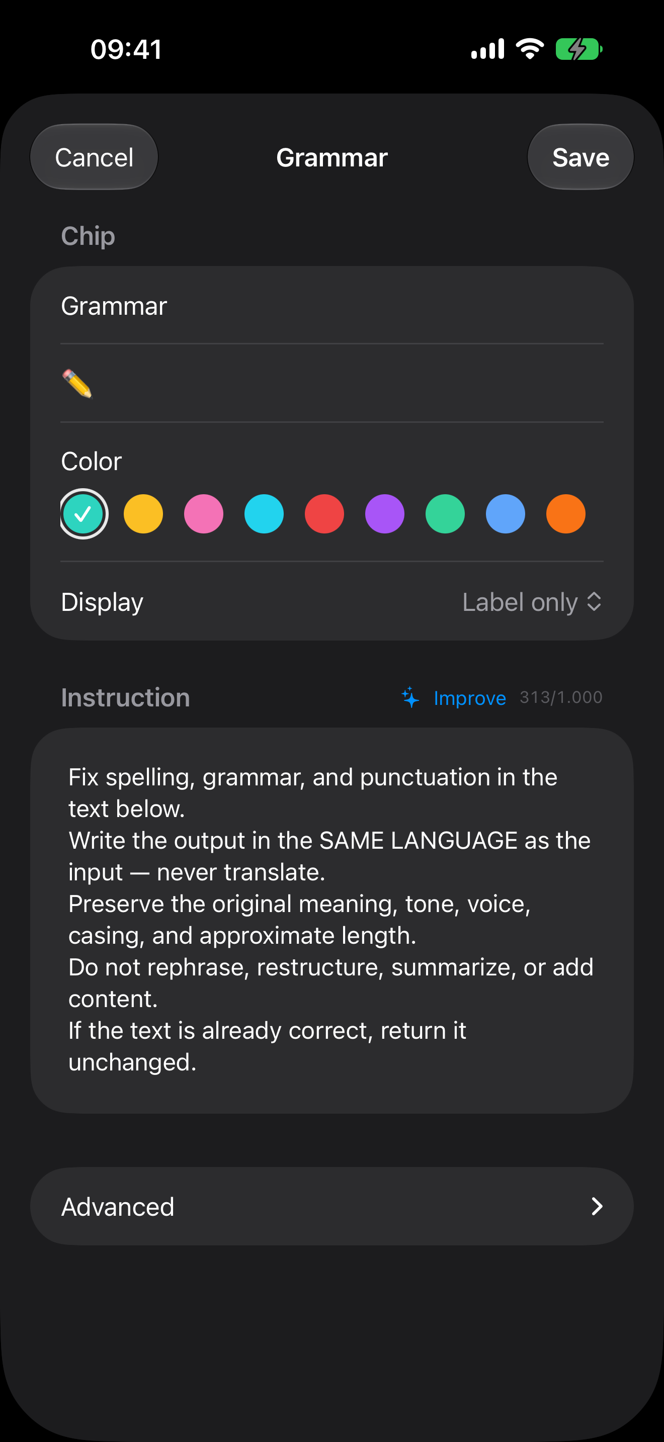 Chip editor on iPhone