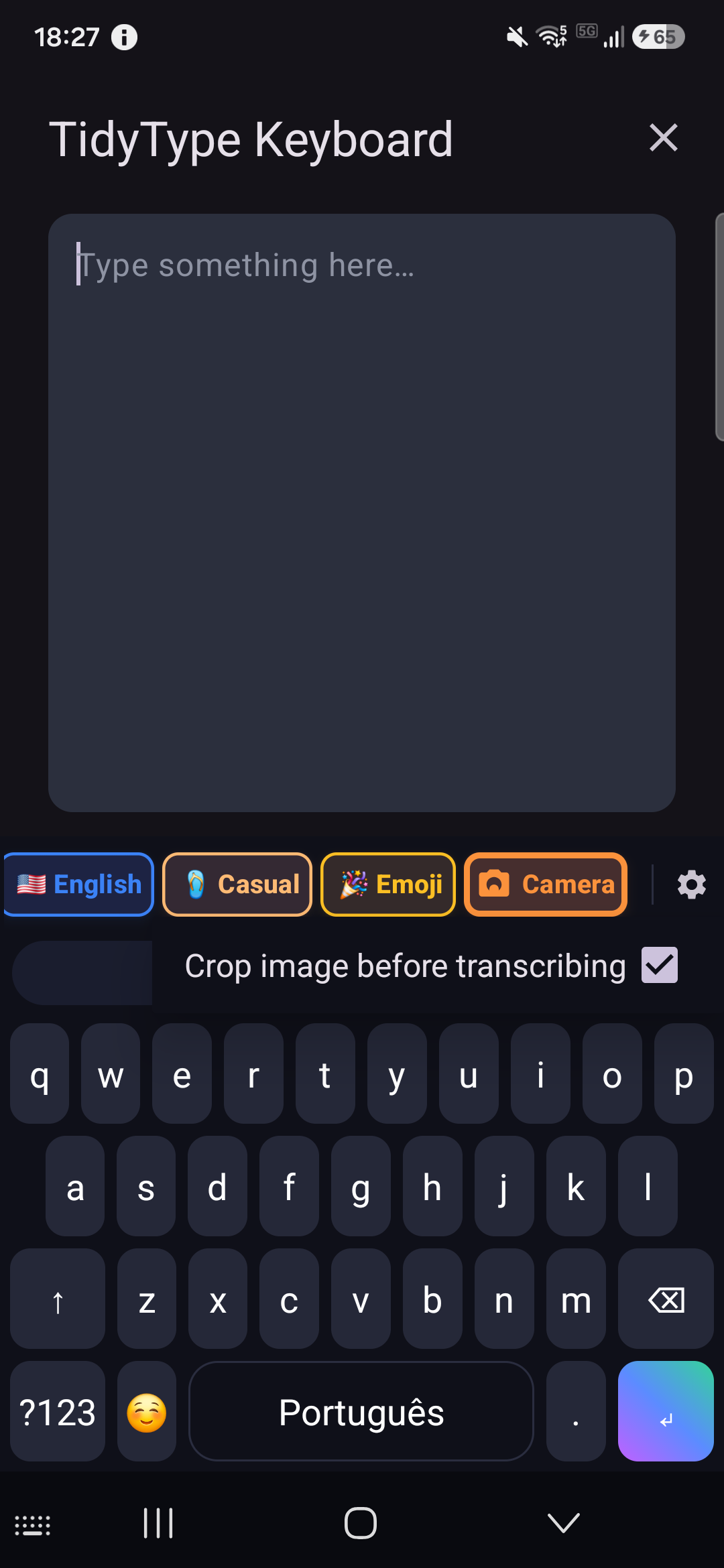 Long-press the Camera chip for the crop option