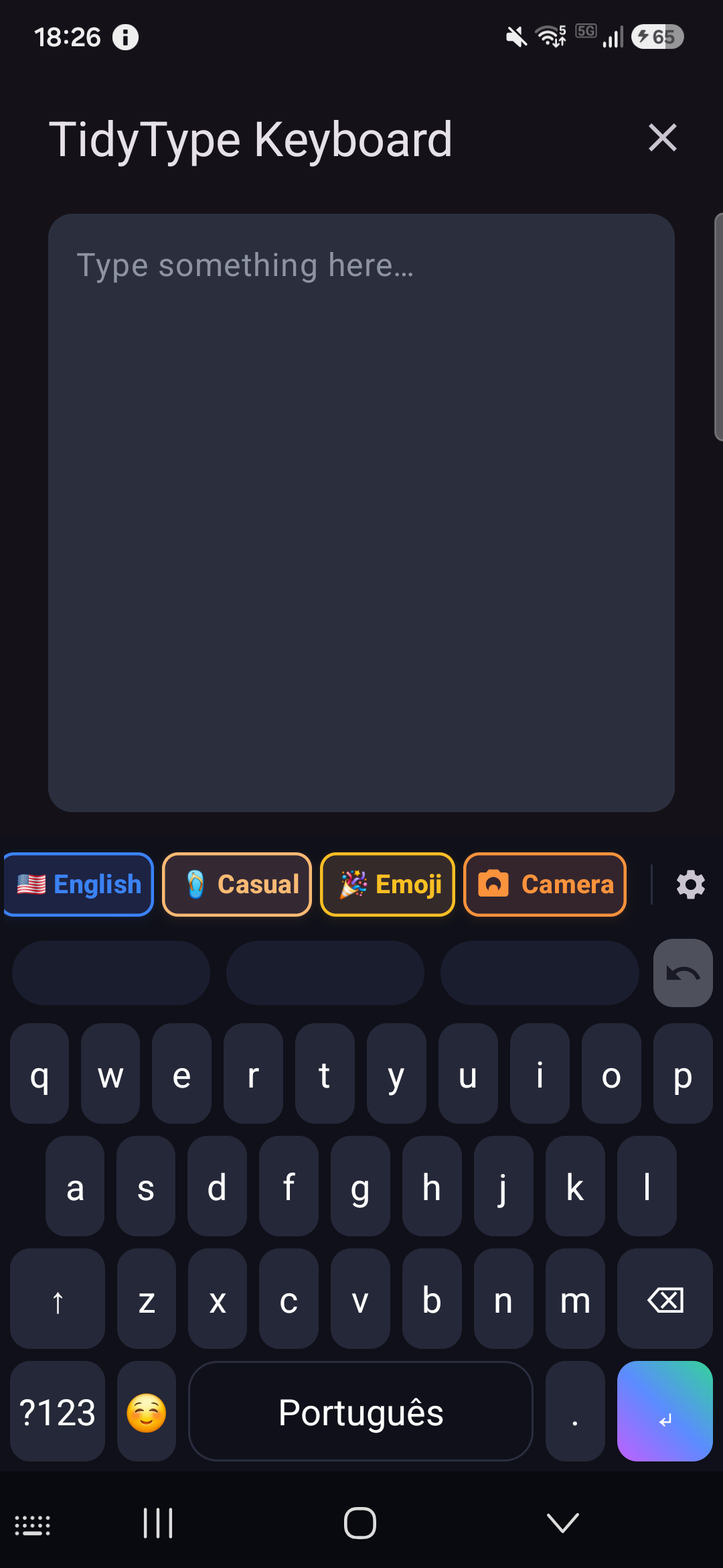 The Camera chip on the keyboard strip with an empty field