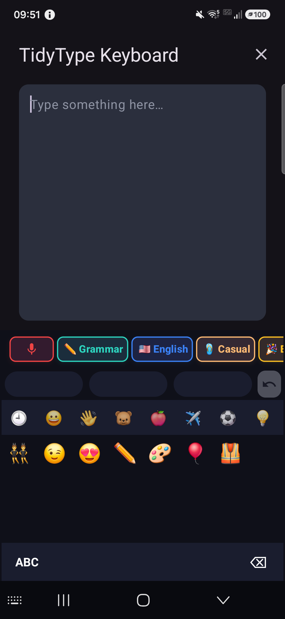 The emoji palette open over the keyboard